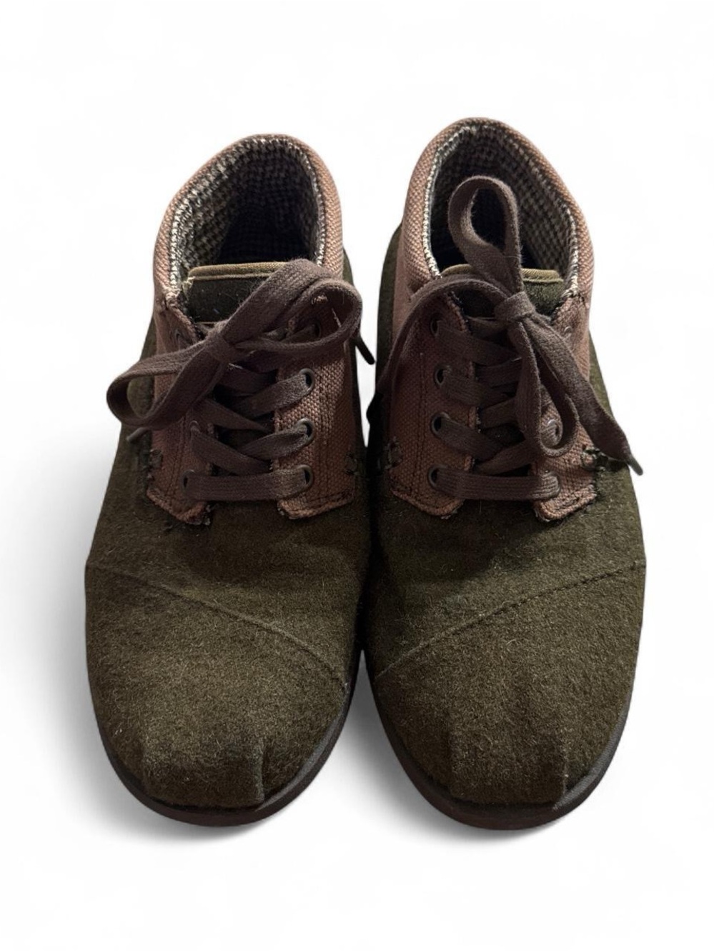 Toms Olive Green and Brown Lace-Up Wool Ridge Botas